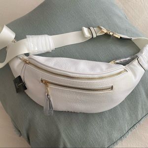 INC white faux leather waist bag